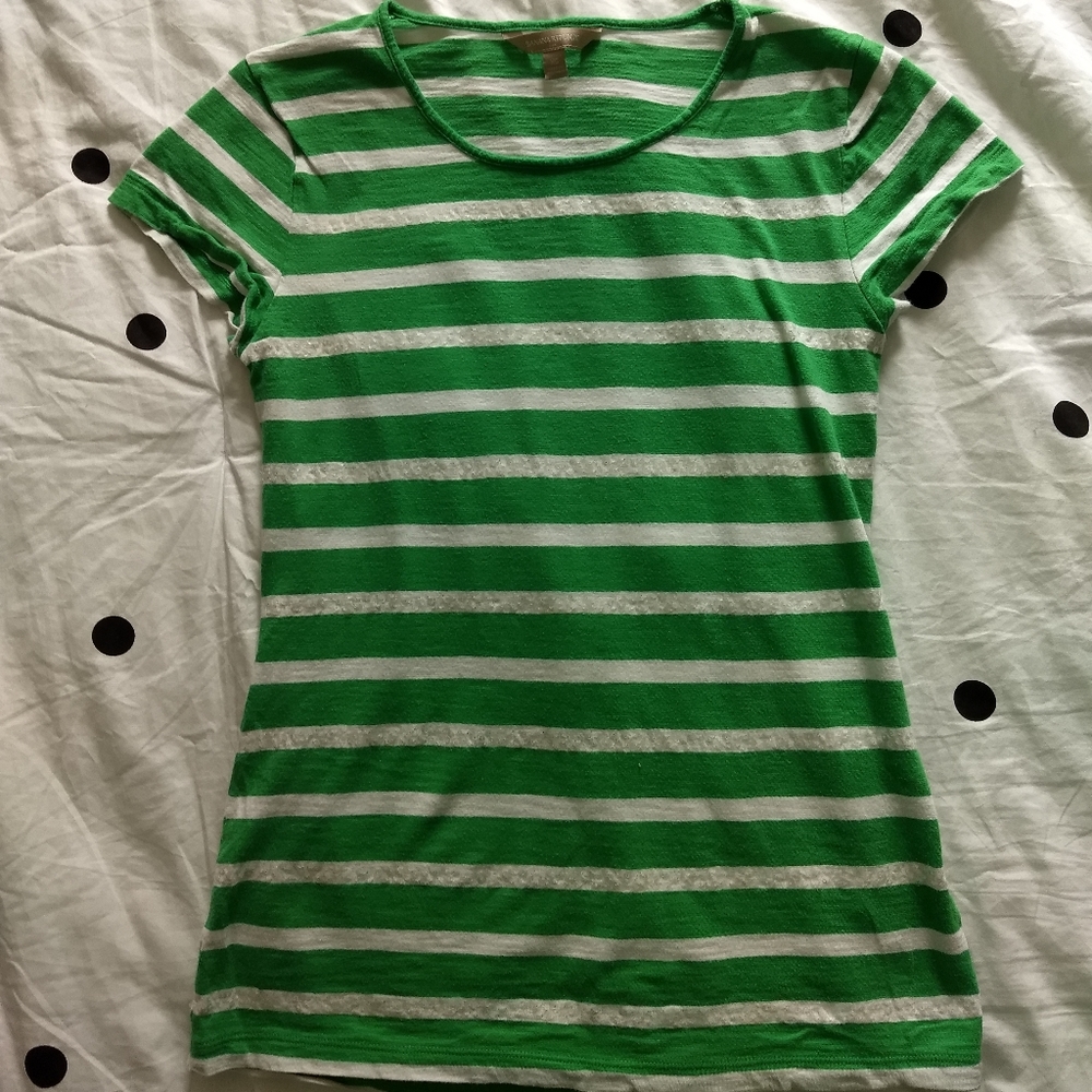 Green and white striped shirt with sequins
